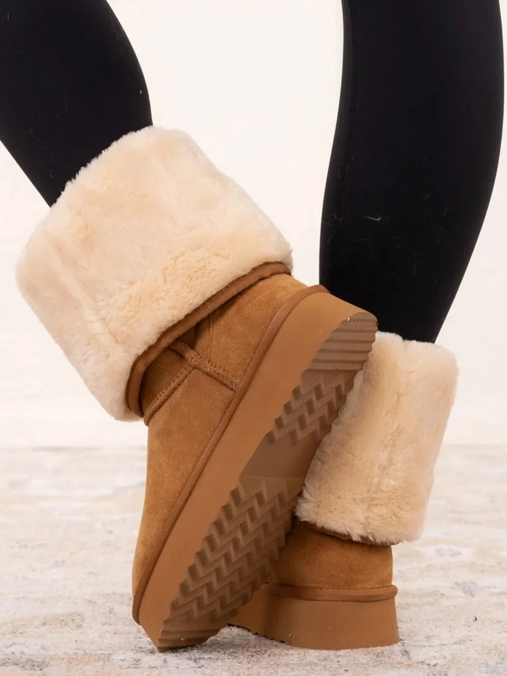Chestnut Faux Fur Cuff Winter Boots - Women